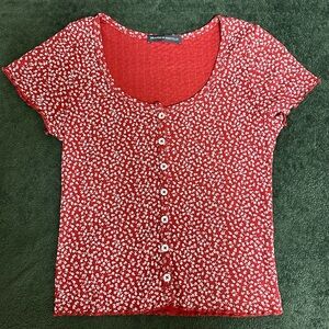 Brandy Melville Floral Button Up Red Top